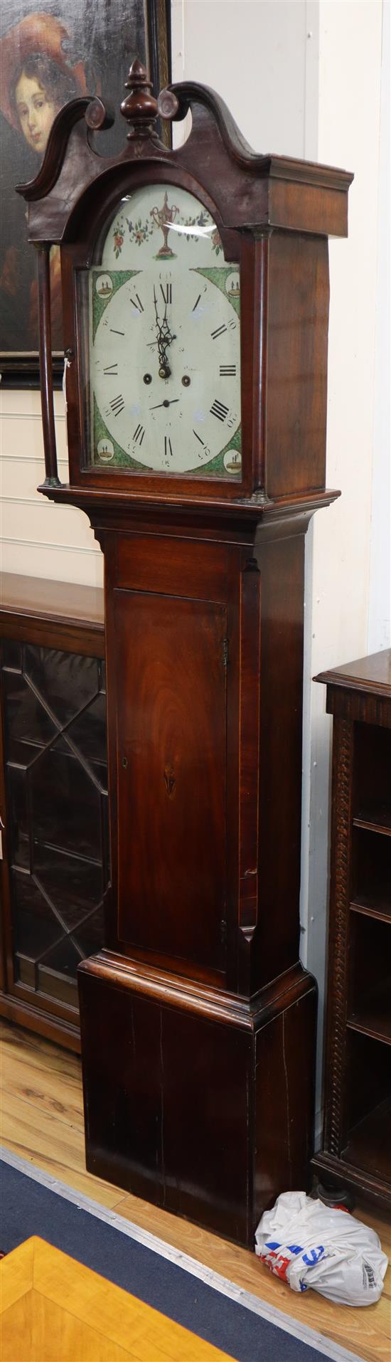 An early 20th century mahogany eight day longcase clock, with painted dial H.202cm